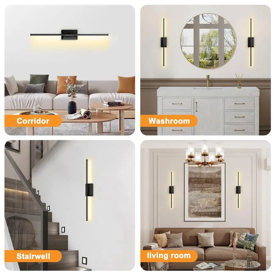 Operated Wireless Wall Sconce Modern Rechargeable Led Sconces in Black Gold Silver Bedroom Decor Stick On Lights Set of 2 Long I