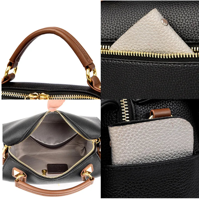 Crossbody Tote Bag Solid PU Leather Shoulder Women (Gray)