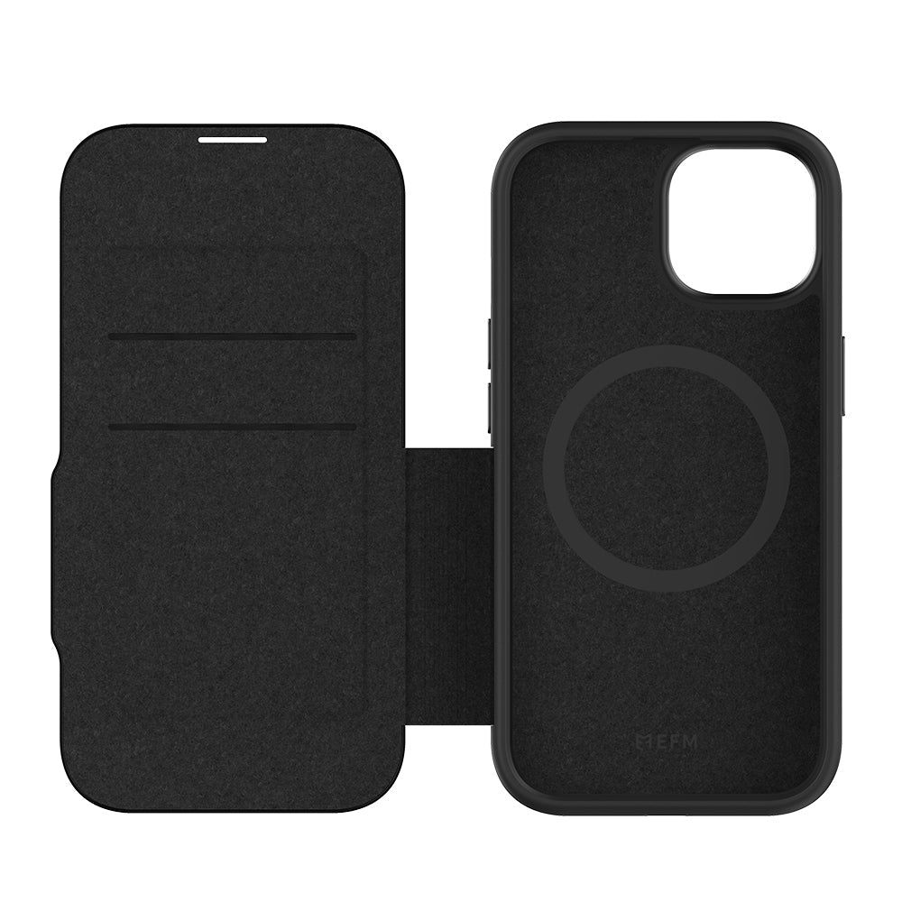 NNEDSZ EFM Monaco E-leather Wallet Case Armour With D3O Plus Suits Iphone 15 (6.1") - Black/Space Grey