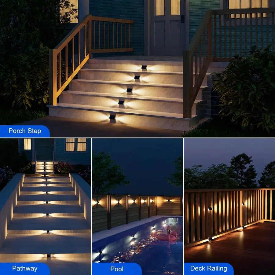 Pack Solar Powered Step Lights Outdoor Waterproof LED for Deck Stair Safety Outside Decorative Lamp for Yard, Patio, Porch Raili