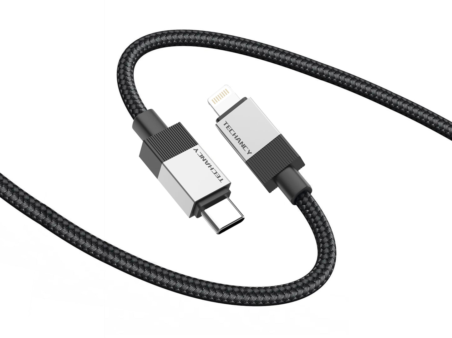Techancy Cabo de Dados PD TB1800, 27W, 1m Preto, USB-C para Lightning, Conector de Liga de AlumInio, CompatIvel com iPhone 11-14