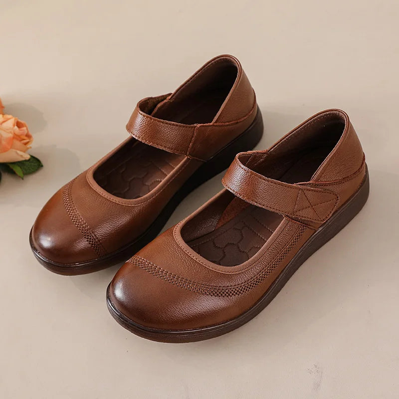 New real leather mary jane flats woman top quality shoes for women strappy moccasins ladies hook loop luxury flats female shoes
