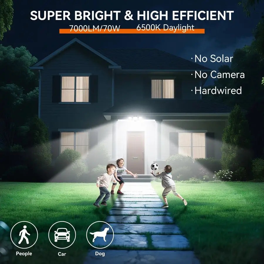 Security Lights Motion Sensor Outdoor Lights, 6500K Daylight, IP65 Waterproof, Dusk to Dawn, 3Head Motion Detected Flood Light f