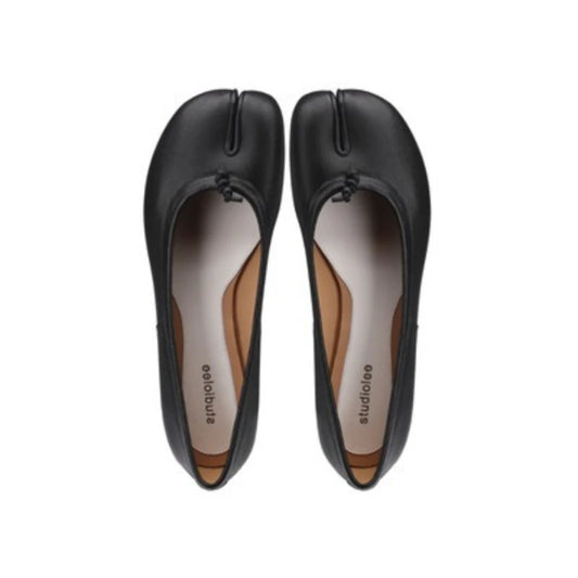 Women Leather Split Toe Design Flat Shoes Shallow Mouth Comfortable Loafers Shoes Outdoor Casual Fashionable Low Top Women Shoes