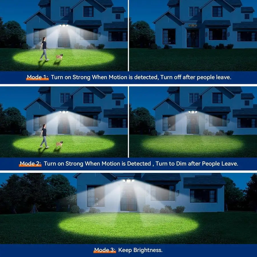 Security Lights Motion Sensor Outdoor Lights, 6500K Daylight, IP65 Waterproof, Dusk to Dawn, 3Head Motion Detected Flood Light f