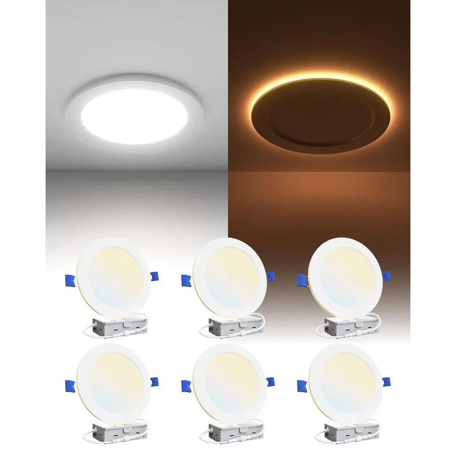 6 Pack 6 Inch LED Recessed Ceiling Light with Night Light, Dimmable, 2700K5000K 5CCT, 1050LM 12W 120V, High Brightness Canless W