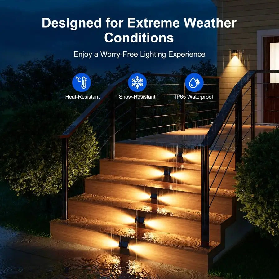 Pack Solar Powered Step Lights Outdoor Waterproof LED for Deck Stair Safety Outside Decorative Lamp for Yard, Patio, Porch Raili