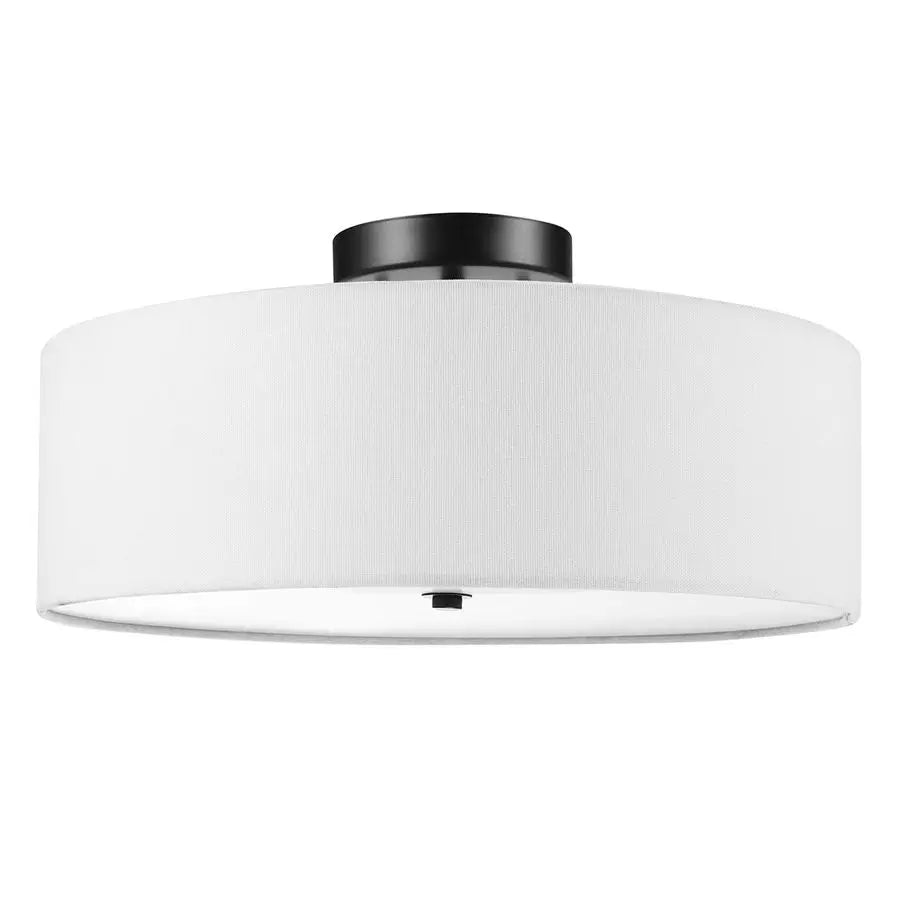 60315 2Light Flush Mount Ceiling Light, Dark Bronze Finish, White Linen Shade, Low Profile Drum Design, E26 Base, Dimmable
