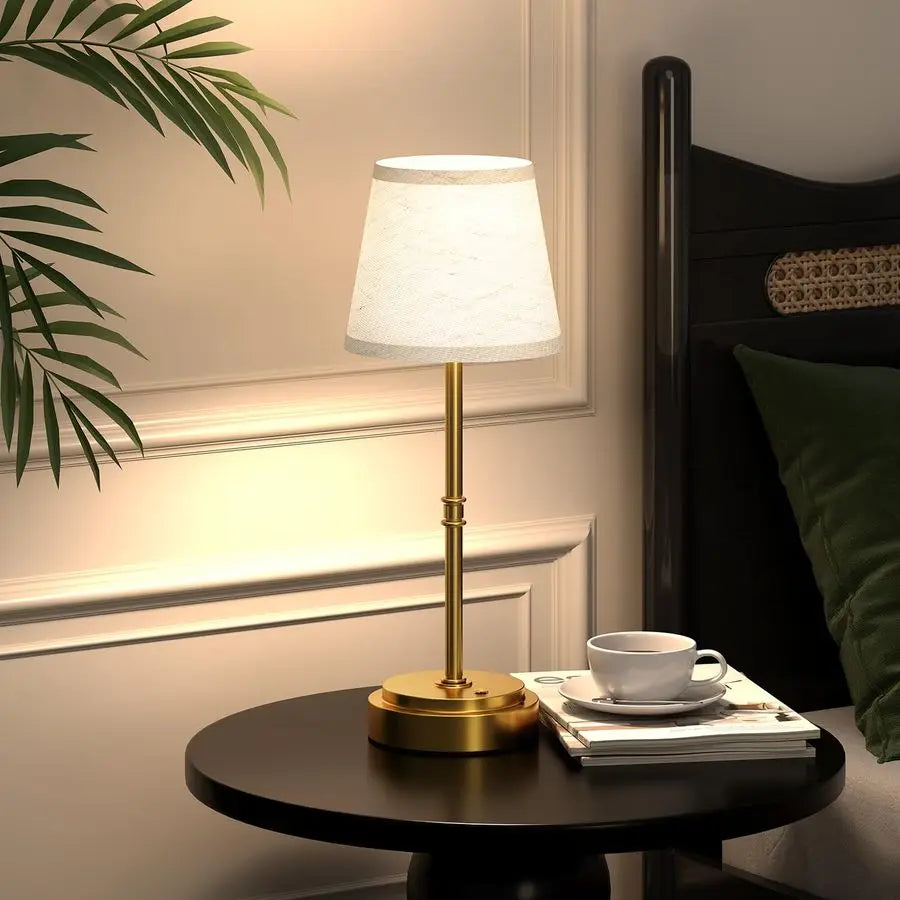 Table Lamp for Kitchen Counter amp Dining Room, 7500mAh Rechargeable Battery Operated Lamp, Antique Brass LED Touch Light for Re