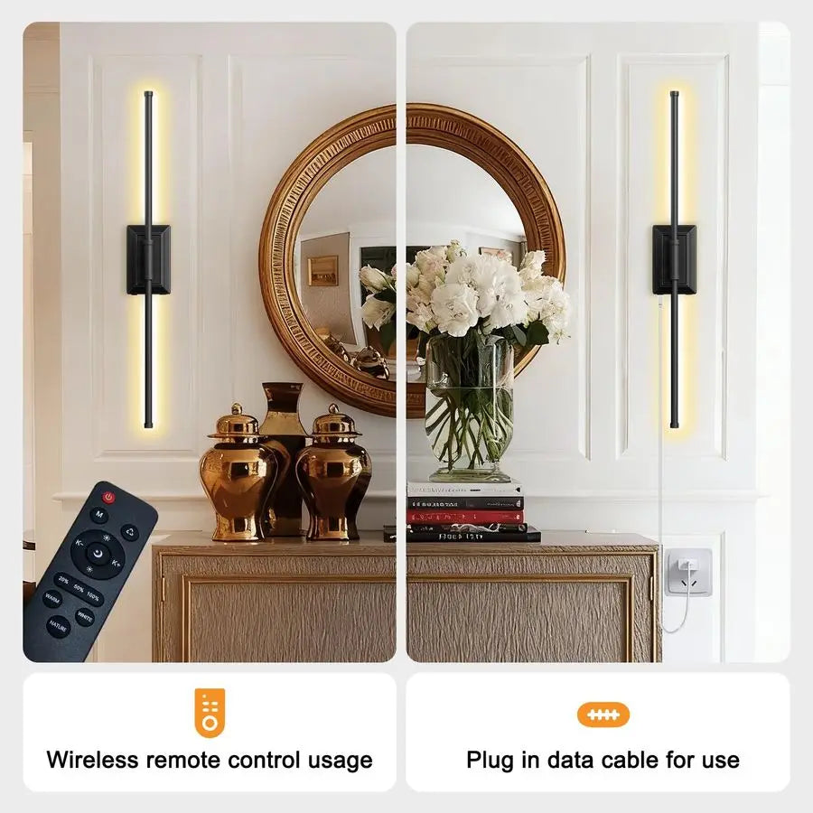 Operated Wireless Wall Sconce Modern Rechargeable Led Sconces in Black Gold Silver Bedroom Decor Stick On Lights Set of 2 Long I