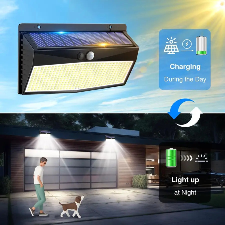 Pack 368 LED Solar Motion Sensor Lights Outdoor, Solar Fence Lights with 3 Lighting Modes, Solar Powered Security Lights Waterpr