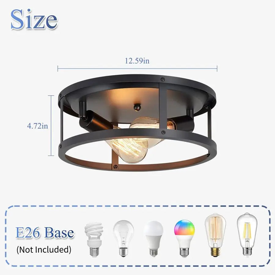 Pack Flush Mount Ceiling Light,13 Inch Industrial Farmhouse Ceiling Light Fixture,2Light Matte Black Flush Mount Light Fixture f