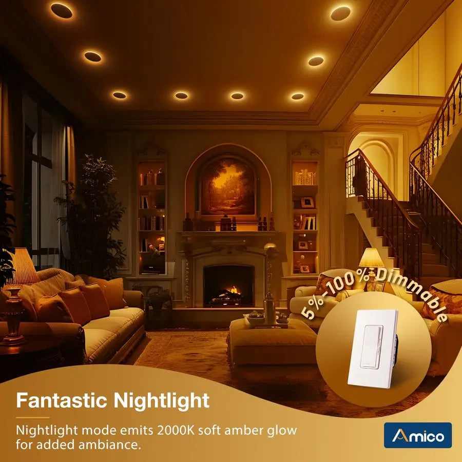 4 Pack 6 Inch 5CCT LED Recessed Ceiling Light with Night Light, 2700K 3000K 3500K 4000K 5000K Selectable UltraThin Recessed Ligh