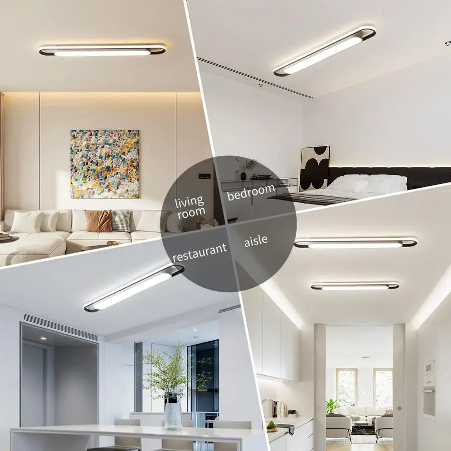 Modern Smart LED Linear Ceiling Lights Dimmable LED Ceiling Lamp with Remote Control,65W Metal Acrylic Flush Mount Ceiling Light
