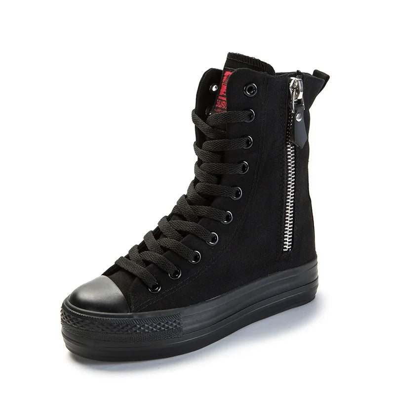 Women's Shoes New High-top Side Zip Canvas Sneakers Fashion Comfortable Platform Boots for Women Student Shoes Platform Sneakers