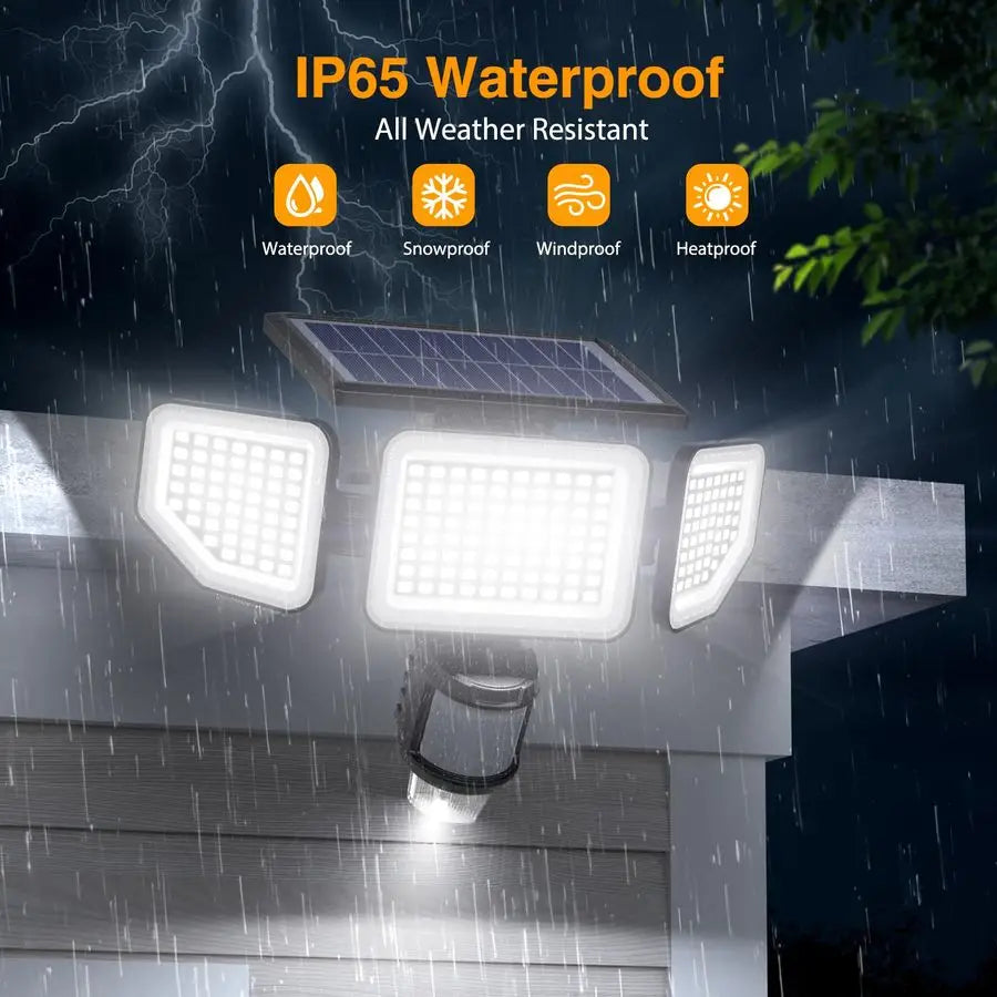 Solar Lights Outdoor, 3 Heads Security Lights with Remote Control amp Night Light, IP65 Waterproof Motion Sensor Lights, 3 Modes