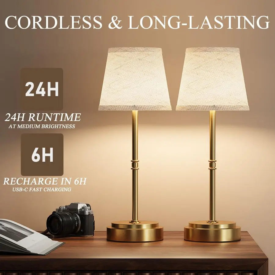 Table Lamp for Kitchen Counter amp Dining Room, 7500mAh Rechargeable Battery Operated Lamp, Antique Brass LED Touch Light for Re