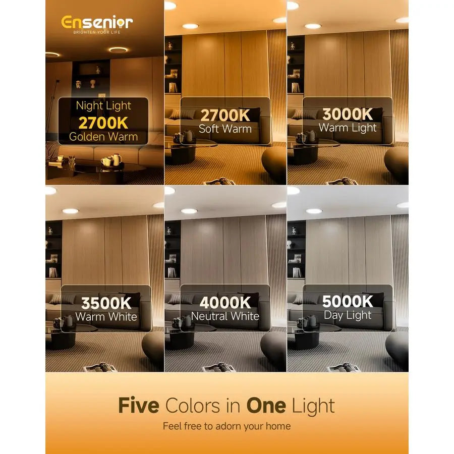 6 Pack 6 Inch LED Recessed Ceiling Light with Night Light, Dimmable, 2700K5000K 5CCT, 1050LM 12W 120V, High Brightness Canless W