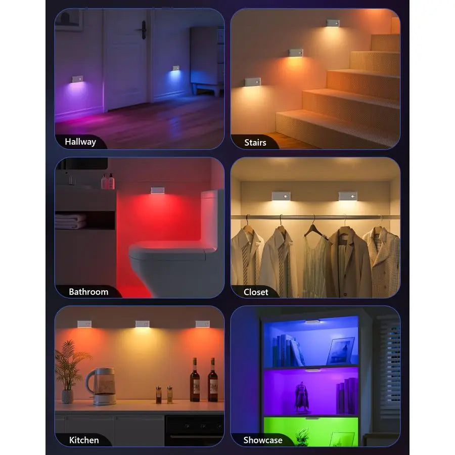 Motion Sensor Night Light, RGB amp Warm White Stair Lights Indoor, Rechargeable Color Changing Night Light, Wireless Motion Sens