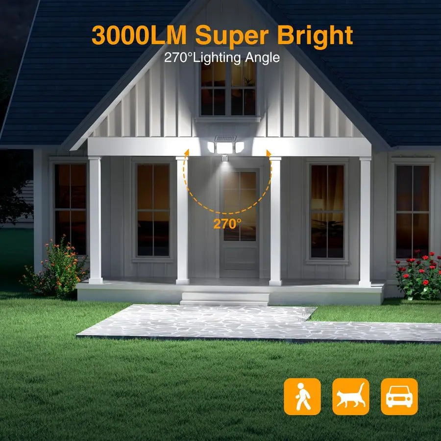 Solar Lights Outdoor, 3 Heads Security Lights with Remote Control amp Night Light, IP65 Waterproof Motion Sensor Lights, 3 Modes