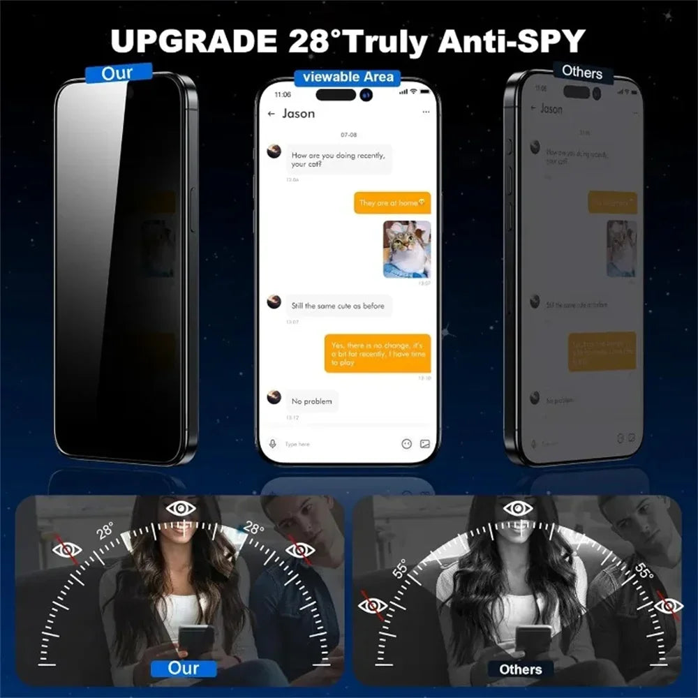 1-5PCS privacy screen protectors for iPhone 17 16 Pro Max 17 Air 15 14 Plus 13 12 tempered glass easy to install anti spy glass
