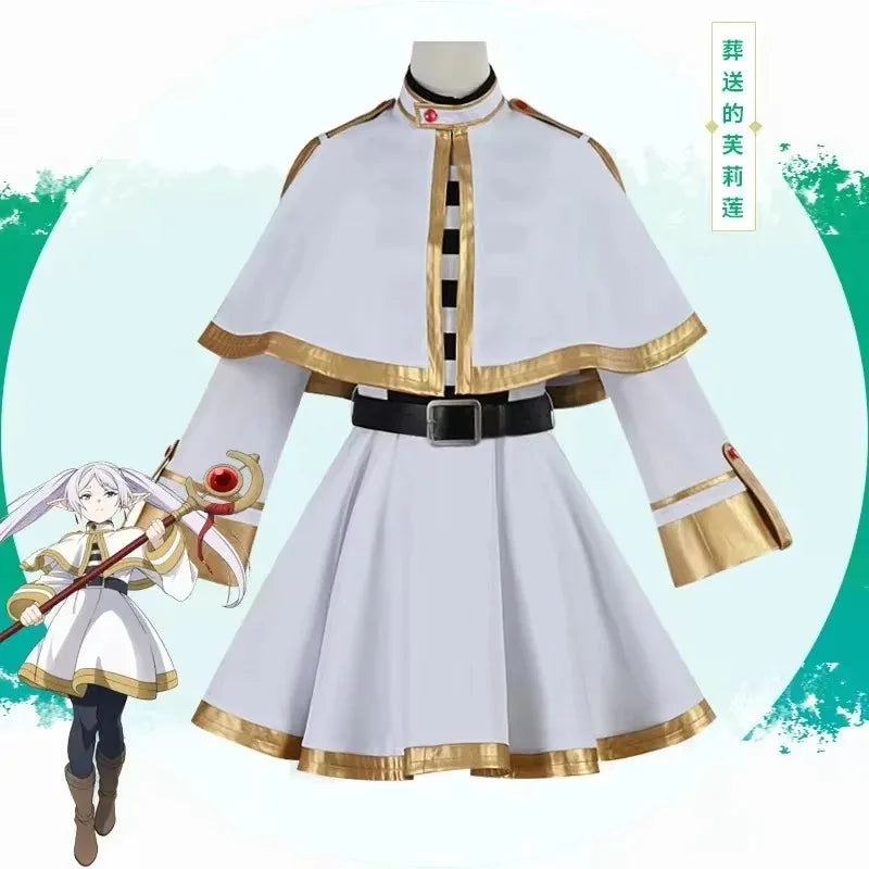 Sousou No Frieren Anime Cosplay Costume Elf Ear Wig And Shoes Set Magician Dress for Women Halloween Christmas Party