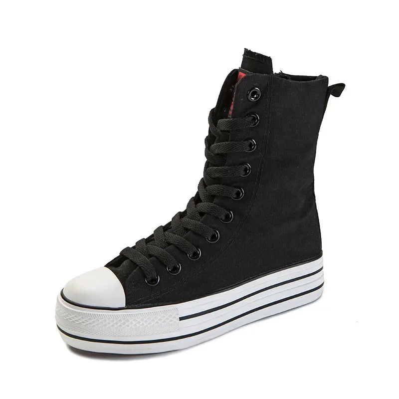 Women's Shoes New High-top Side Zip Canvas Sneakers Fashion Comfortable Platform Boots for Women Student Shoes Platform Sneakers