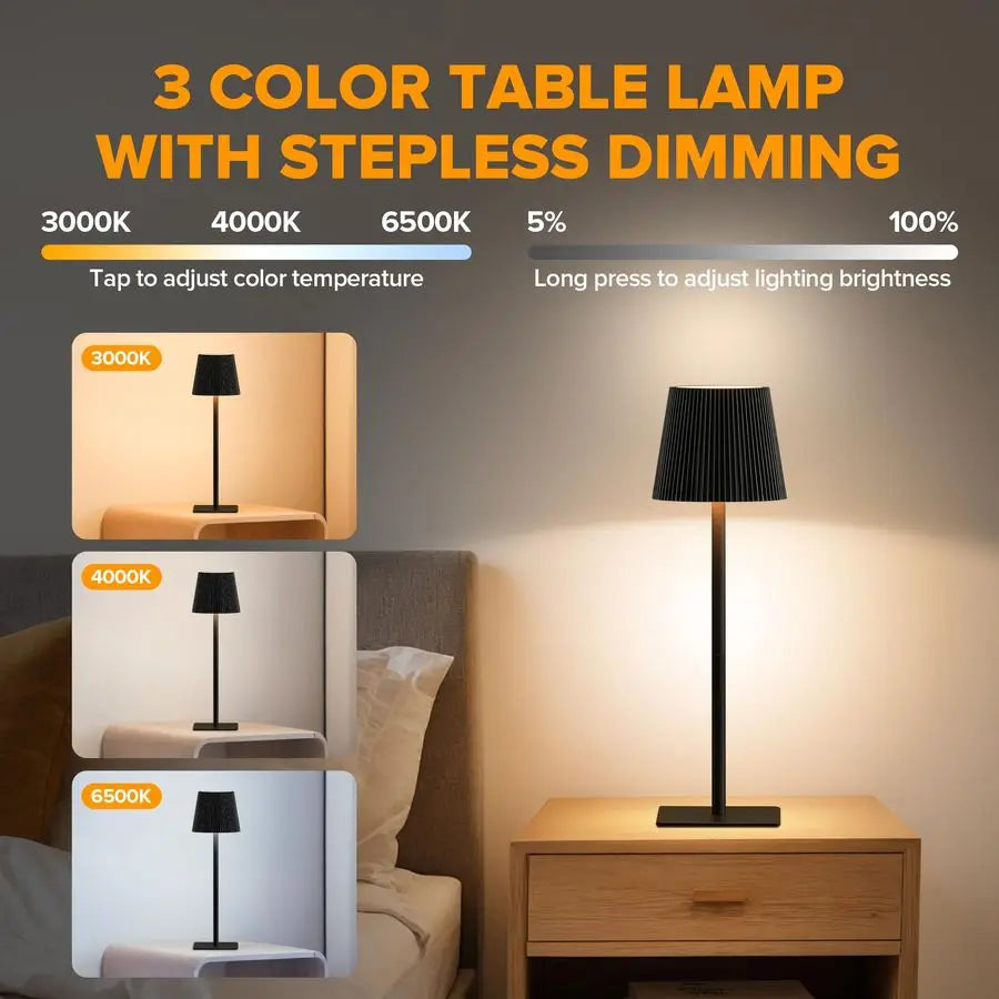 2 Pack Cordless Table Lamp,6000mAh Rechargeable Battery Operated Desk Lamp,Two Adjustable Heights,Waterproof, Touch Control amp