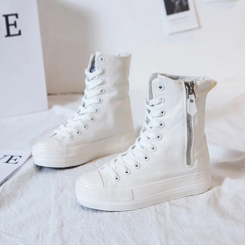 Women's Shoes New High-top Side Zip Canvas Sneakers Fashion Comfortable Platform Boots for Women Student Shoes Platform Sneakers