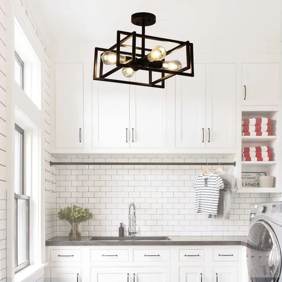 Ceiling Light Fixtures 4Light Industrial Farmhouse Flush Mount Ceiling Lighting,Vintage Metal Chandelier Ceiling Lamp for Kitche