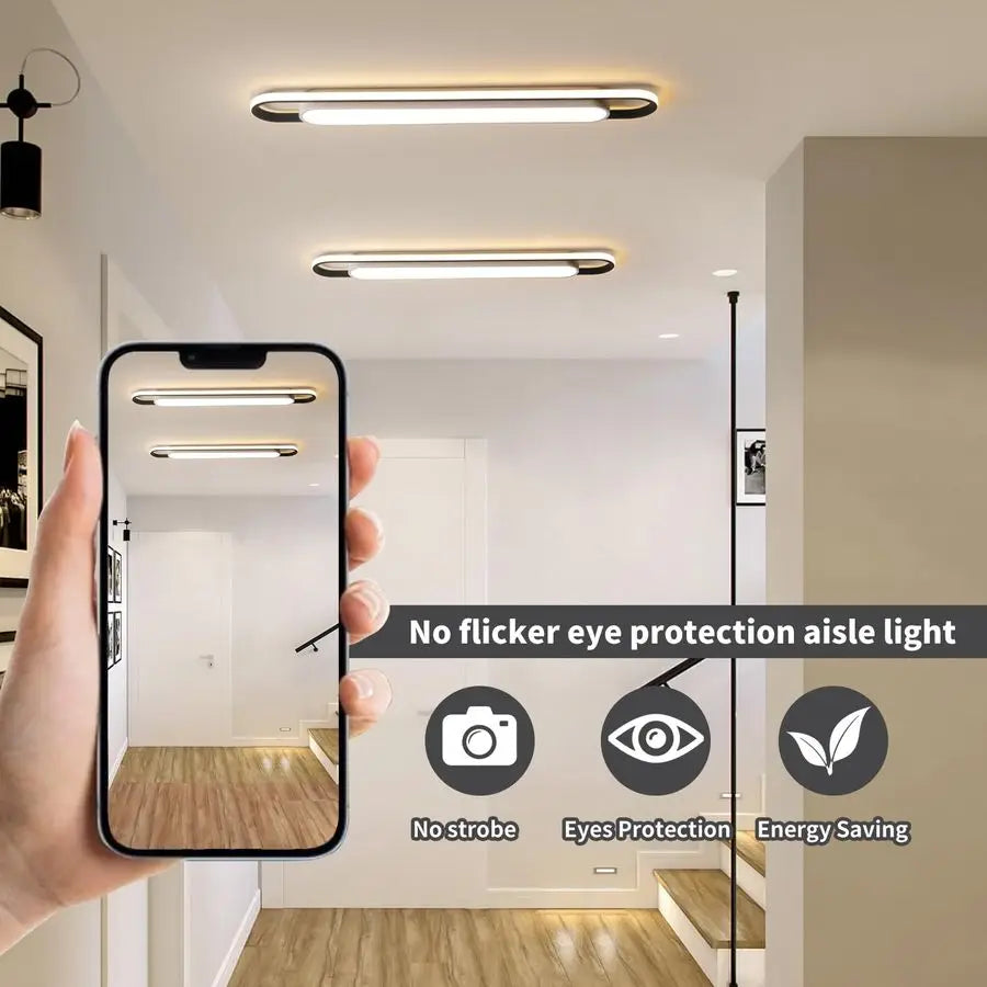 Modern Smart LED Linear Ceiling Lights Dimmable LED Ceiling Lamp with Remote Control,65W Metal Acrylic Flush Mount Ceiling Light