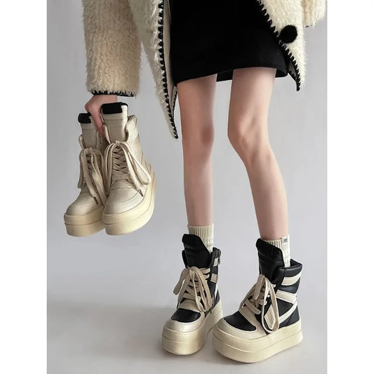 Thick Sole Ankle Boots Design High Top Shoes For Women 2025 Autumn And Winter New Height Increasing Casual Sports Board Shoes
