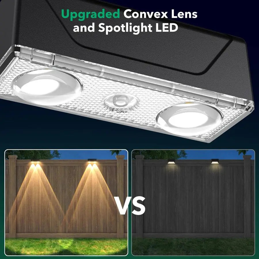 Fence Lights Outdoor 3 Color Modes3000K 4000K 6000K, IP55 Waterproof Solar Lights, Fence Light Solar Powered for Outside, Backya