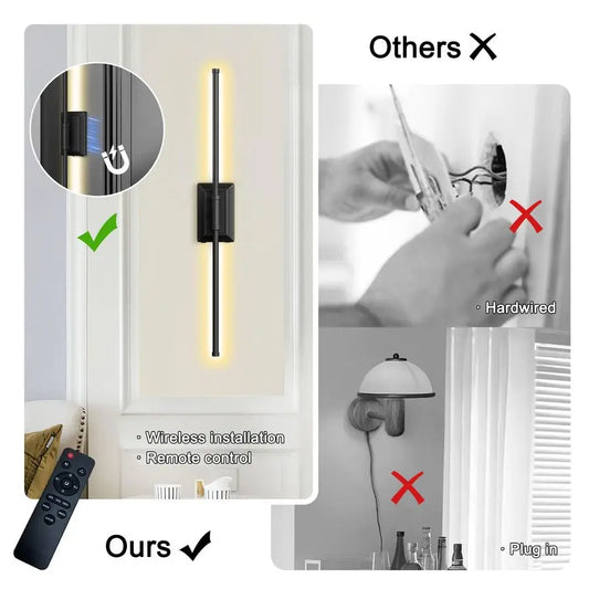Operated Wireless Wall Sconce Modern Rechargeable Led Sconces in Black Gold Silver Bedroom Decor Stick On Lights Set of 2 Long I