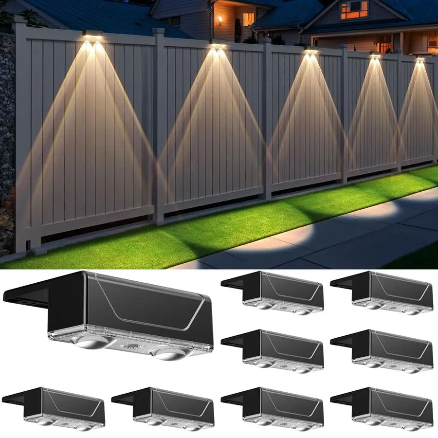 Fence Lights Outdoor 3 Color Modes3000K 4000K 6000K, IP55 Waterproof Solar Lights, Fence Light Solar Powered for Outside, Backya