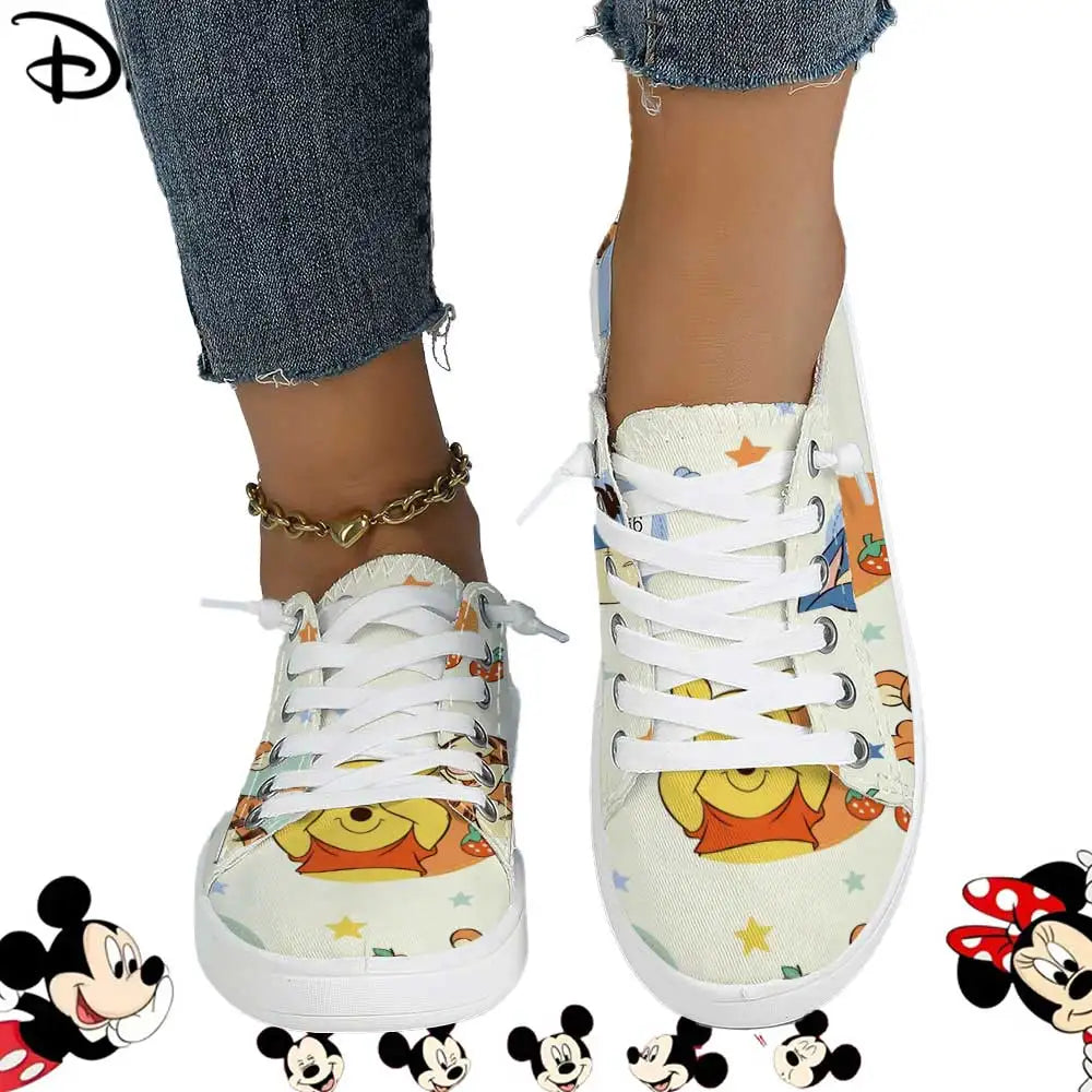 Officially Licensed Disney Winnie the Pooh Low Top Canvas Sneakers – Fruit & Star Print, Breathable Soft Upper Casual Shoes