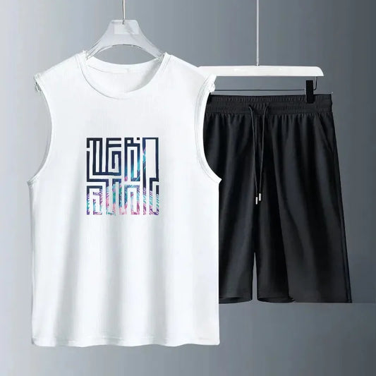 Summer Mens Casual Basketball Outfit 2 Piece Breathable Short Sleeve Tshirt and Jogging Shorts Set Street Sportwear for Men Thin