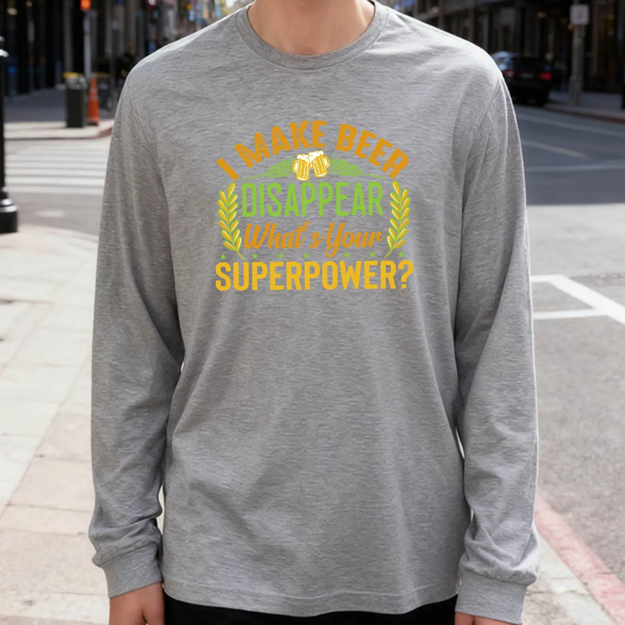 Make Beer Disappear Men's Long Sleeve T-Shirt 180g 100% Cotton Printed Crew Neck Casual Daily Wear Soft and Breathable