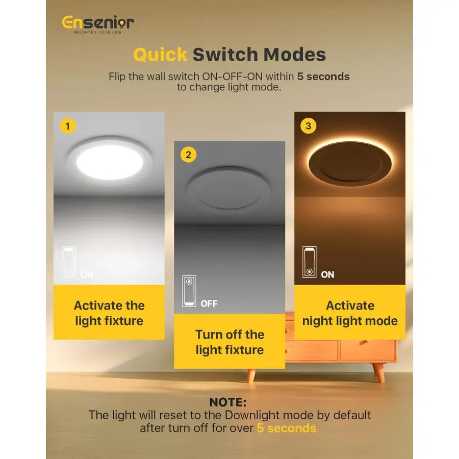 6 Pack 6 Inch LED Recessed Ceiling Light with Night Light, Dimmable, 2700K5000K 5CCT, 1050LM 12W 120V, High Brightness Canless W
