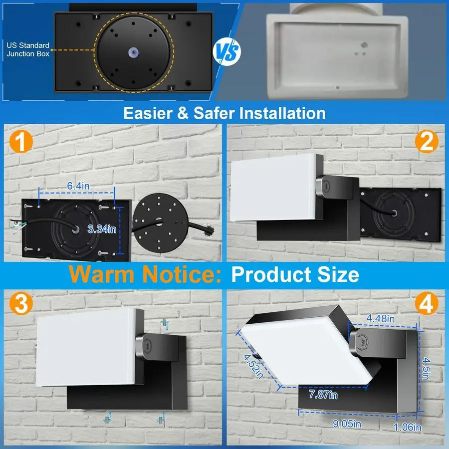 LED Flood Lights Outdoor 60W Rotatable 360 Adjustable Head Switch Control Exterior Lighting Fixture Wall Pack Commercial Securit
