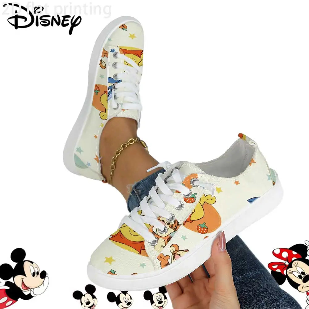 Officially Licensed Disney Winnie the Pooh Low Top Canvas Sneakers – Fruit & Star Print, Breathable Soft Upper Casual Shoes