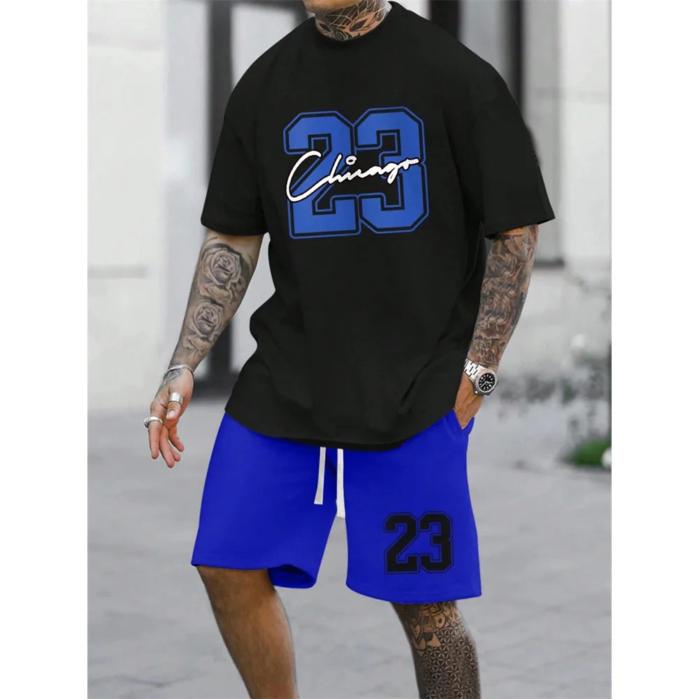 Men's Best-Selling NO.23 Printed Shorts Sports Suit Plus Size Short Sleeved Summer T-shirt+Shorts Sports Streetwear Top