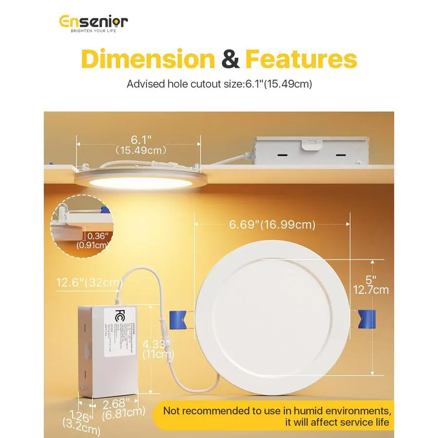 6 Pack 6 Inch LED Recessed Ceiling Light with Night Light, Dimmable, 2700K5000K 5CCT, 1050LM 12W 120V, High Brightness Canless W