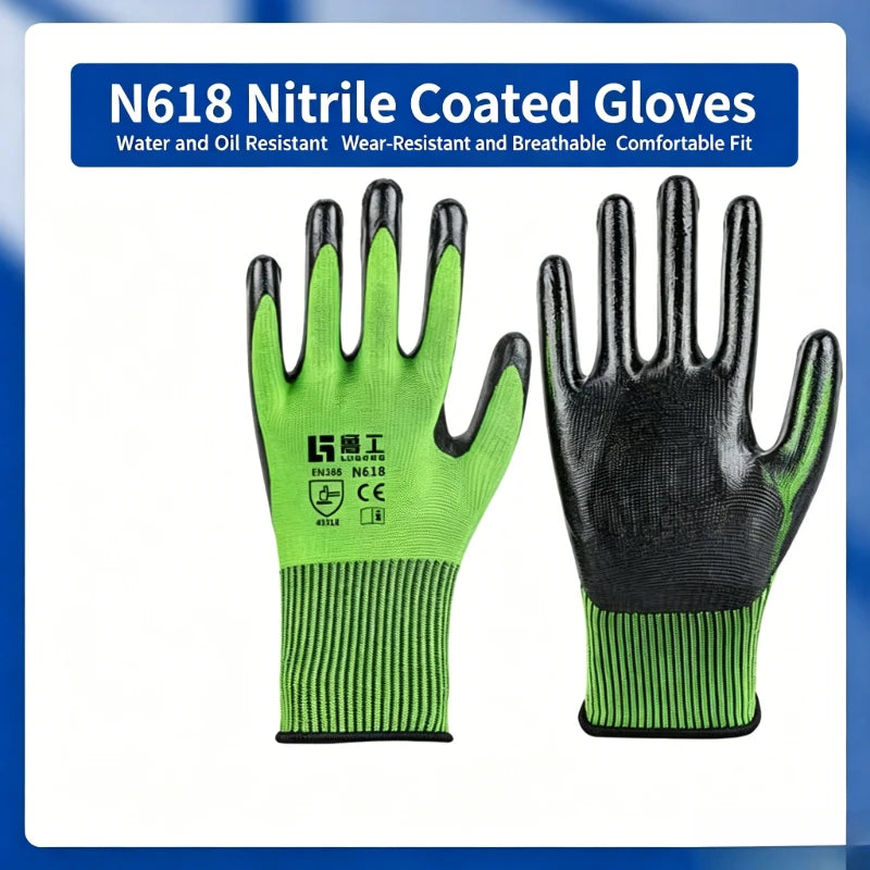 N618 Nylon Nitrile Dipped Work Gloves Oil Resistant Wear Resistant for Construction Auto Repair Factory
