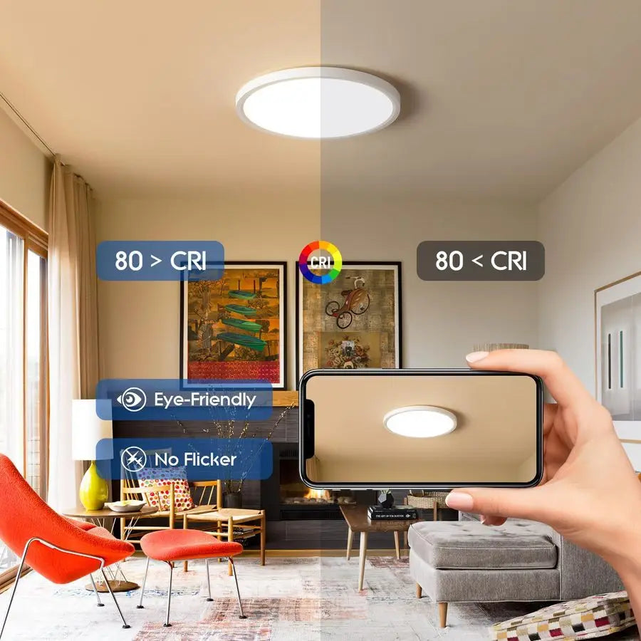 Pack 12 Inch Slim Dimmable LED Flush Mount Ceiling Light Fixtures, 24W 2640LM 3000K 4000K 5000K, House Upgrade Led Lights for Be