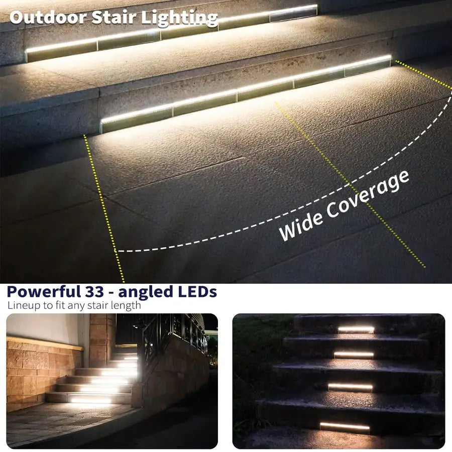 Step Lights for Outside, 33 FocusedBeam HighBrightness LEDs, Waterproof Aluminum Outdoor Stair Light for Risers, Curbsides, Pool