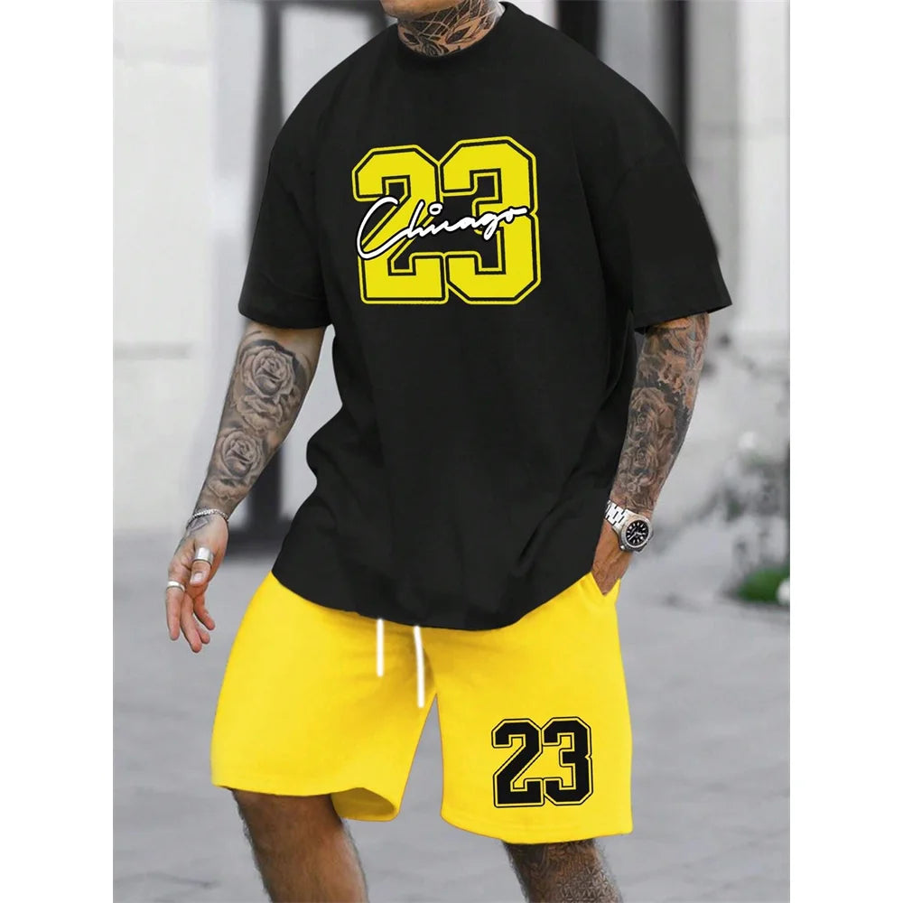 Men's Best-Selling NO.23 Printed Shorts Sports Suit Plus Size Short Sleeved Summer T-shirt+Shorts Sports Streetwear Top