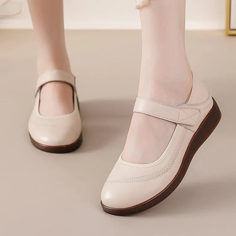 New real leather mary jane flats woman top quality shoes for women strappy moccasins ladies hook loop luxury flats female shoes