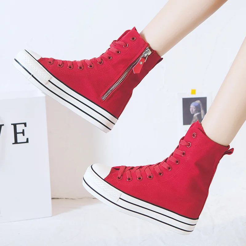 Women's Shoes New High-top Side Zip Canvas Sneakers Fashion Comfortable Platform Boots for Women Student Shoes Platform Sneakers
