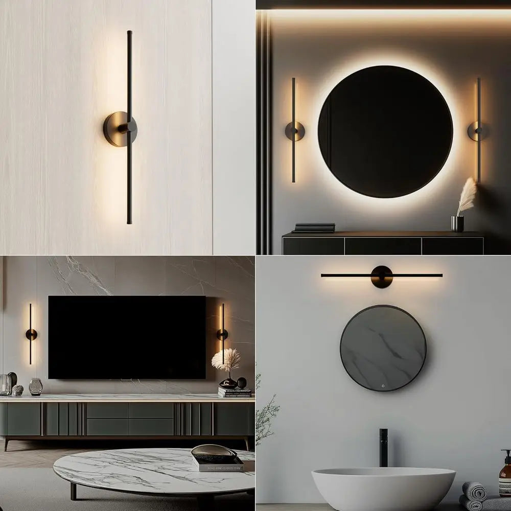 24 Inch LED Indoor Linear Wall Sconces Set o Two, 3CCT Switchable, Matte Black, Hardwired and Wall Mounted, Dimmable or Living R